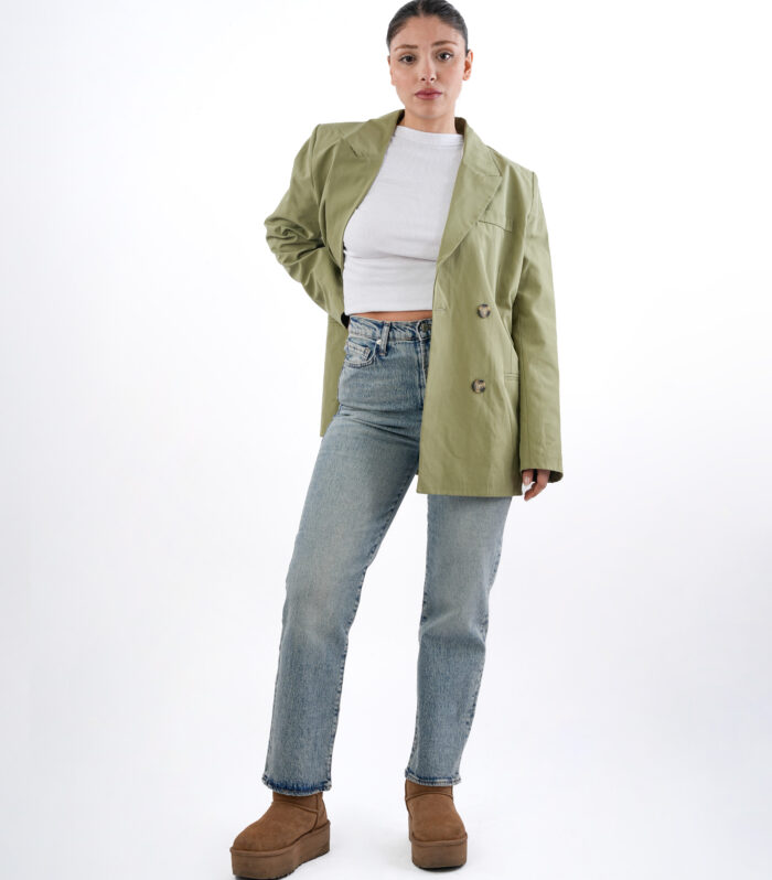 Haki Oversize Düğmeli Blazer Ceket