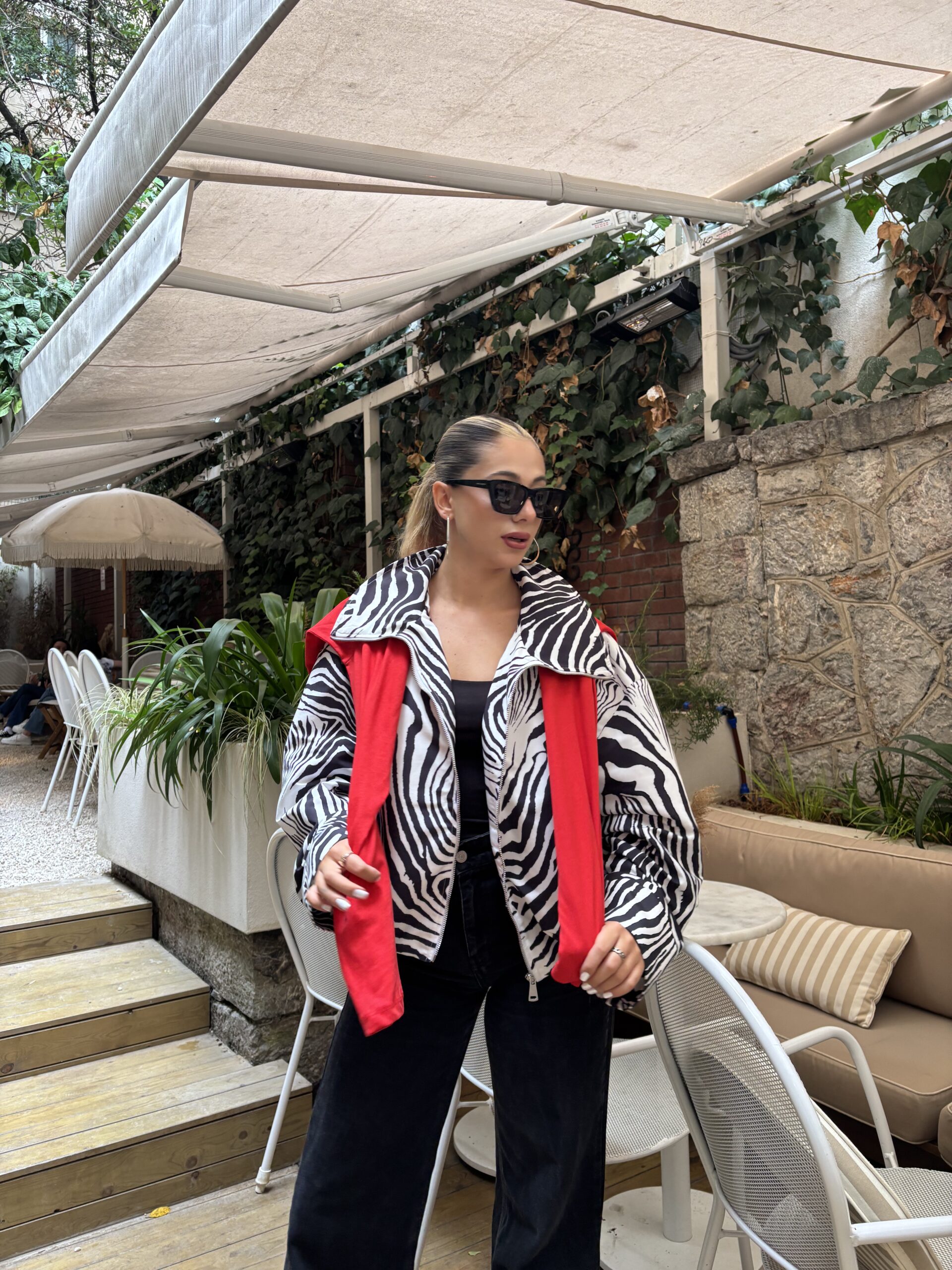 Zebra Desen Fermuarlı Ceket