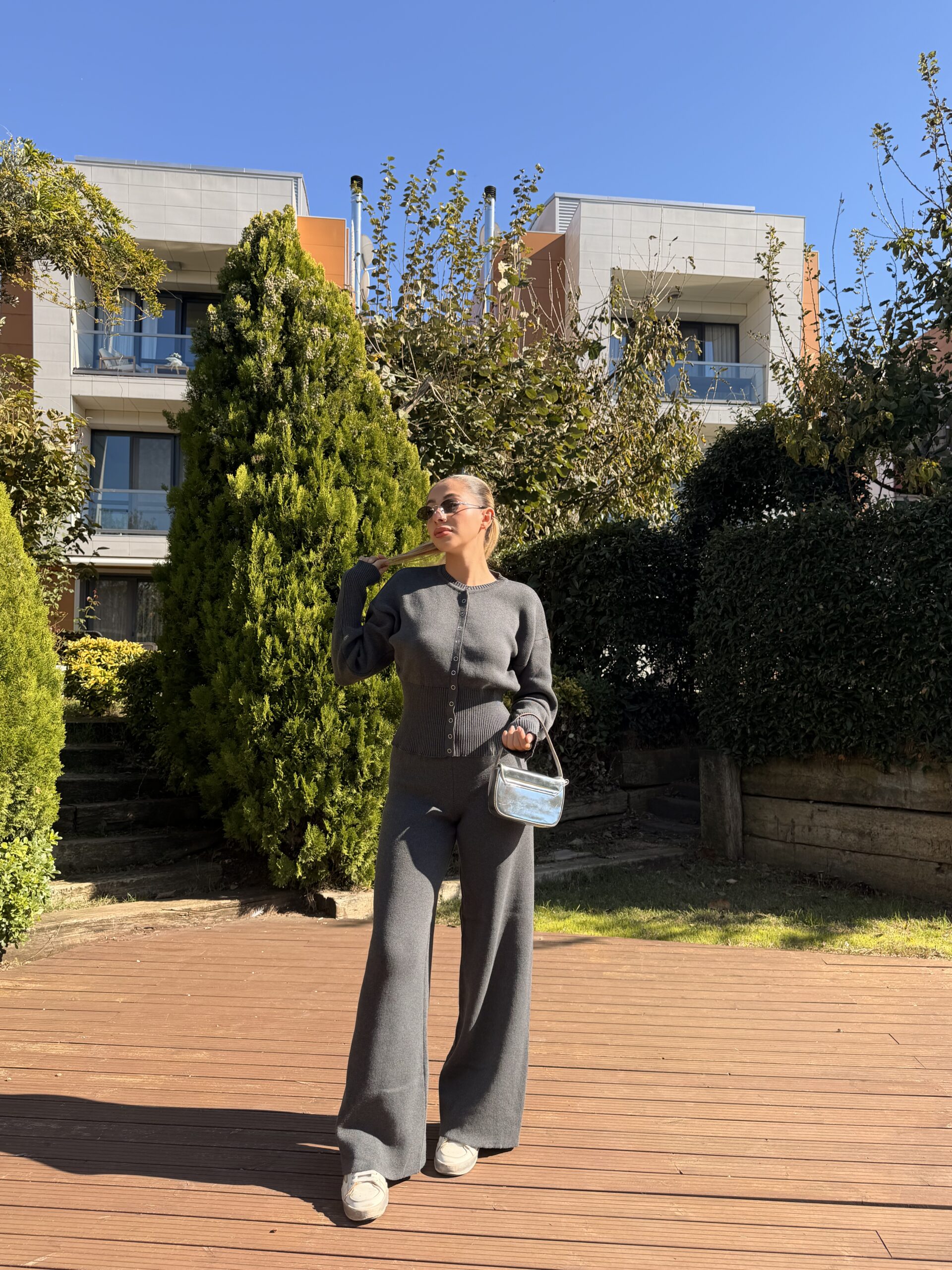 Fitilli Hırka Triko İkili Takım – Gri